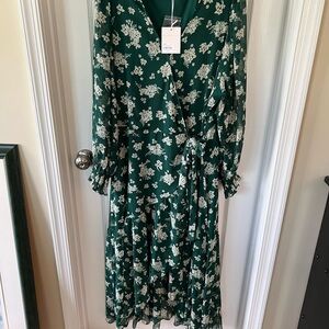LC Lauren Conrad Green Floral Long Sleeve Wrap Dress 2X